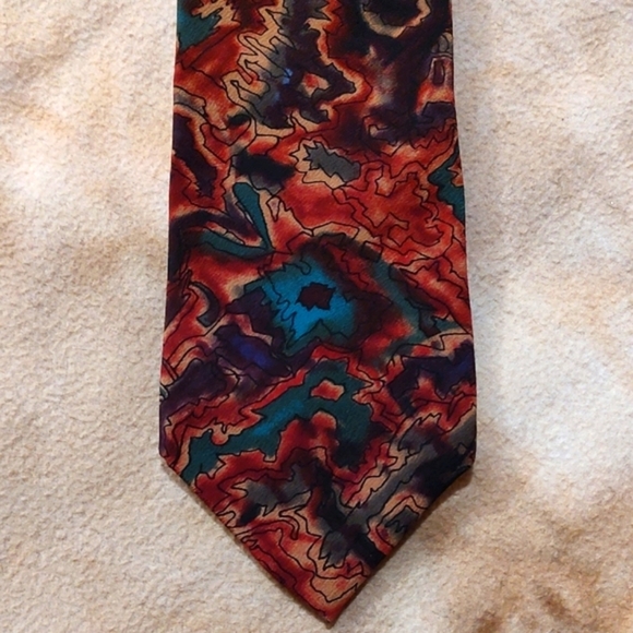 J. Garcia Silk Abstract Colorful Silk Tie 4" Orange and Blue - Picture 1 of 5